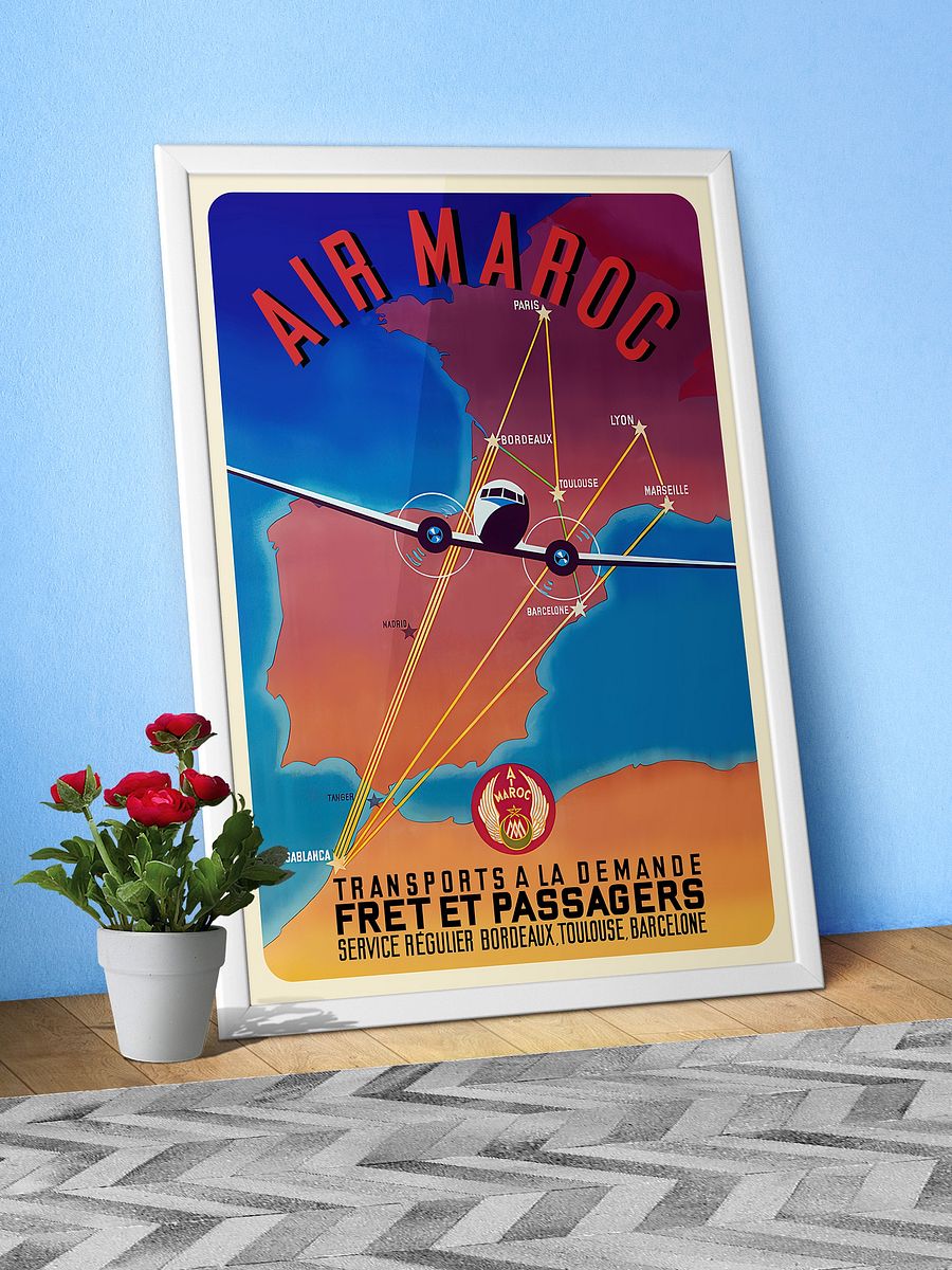 Morocco, Air Maroc, 1951 (Very Rare poster, Enhanced) — retro travel poster, vintage travel print product image (6)