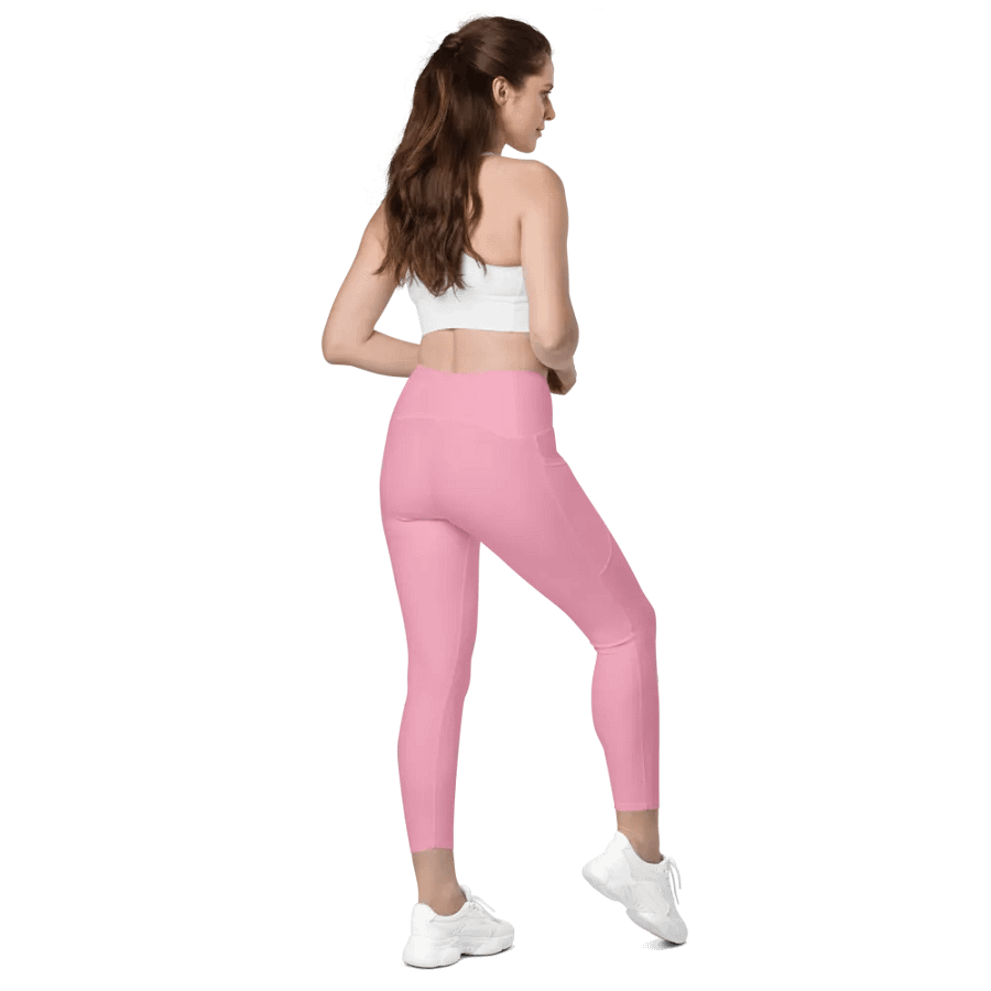 Plain Bubblegum Pink Soft Summer Women's High Waisted Premium Crossover Leggings with Pockets by Treasure Pie product image (7)