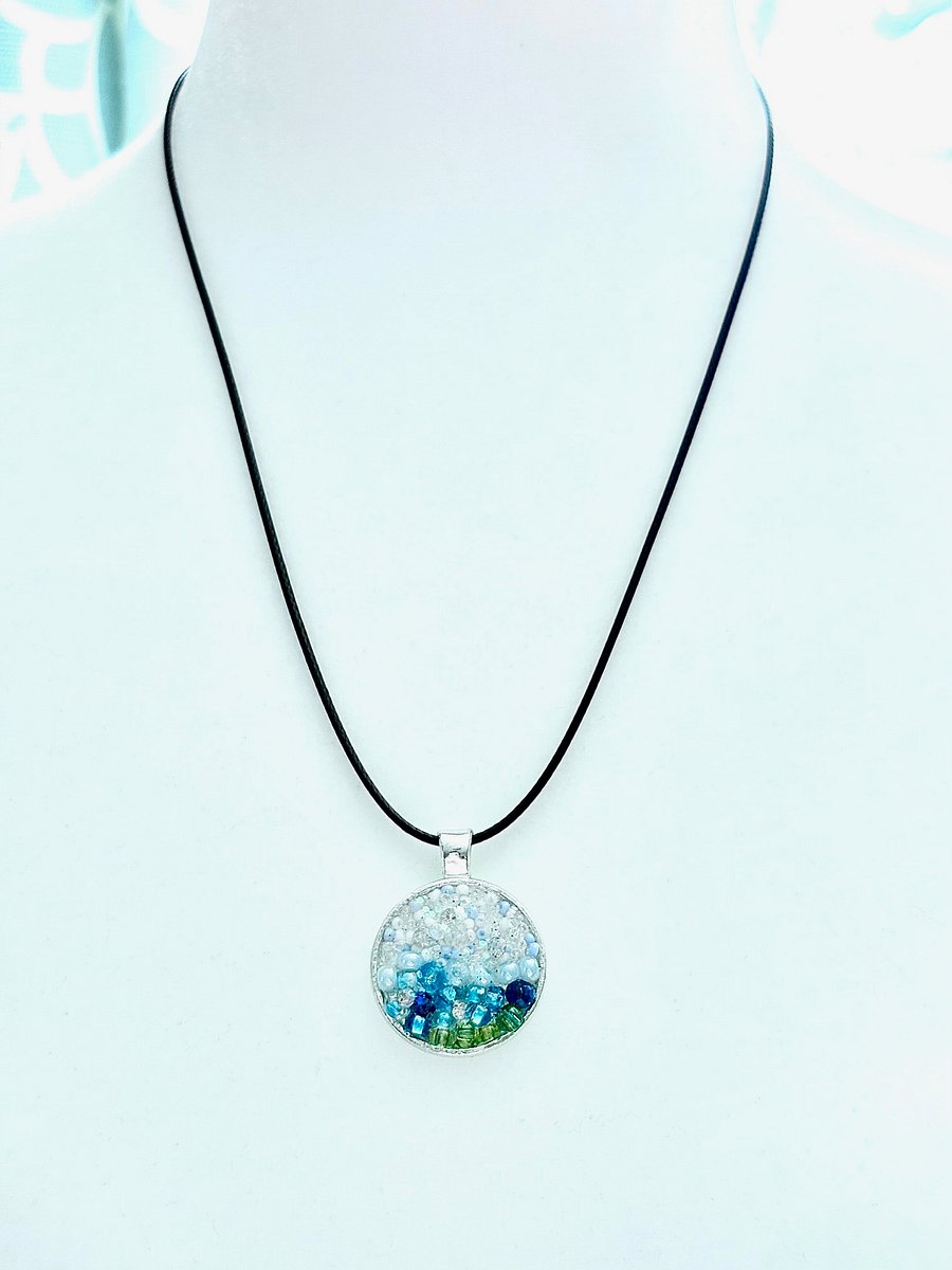 Ocean Dreamscape Pendant Necklace | Handmade Gradient Bead Art | Coastal Charm Jewelry by Monique Faella Designs™ | MFD-00009 product image (4)