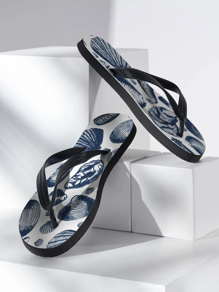 New England Tidal Treasures Flip Flops – Nautical Navy on White by Monique Faella Designs™ product image (2)