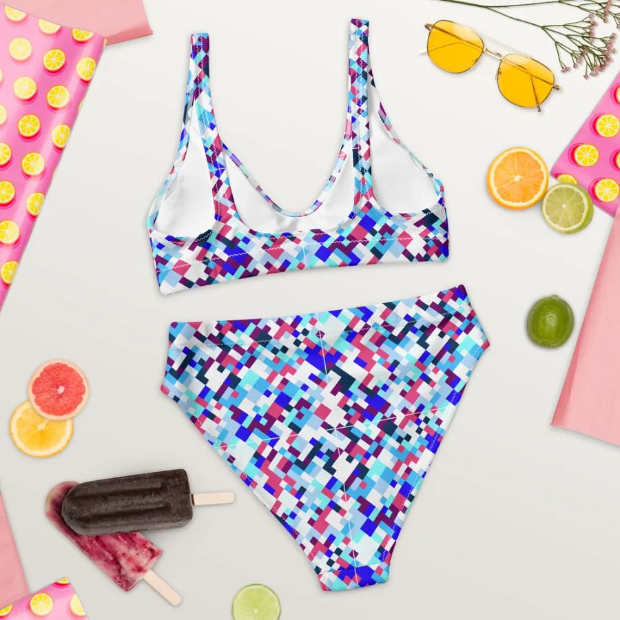 Colorful Mosaic Pattern Design High Waisted Bikini - v1 product image (8)