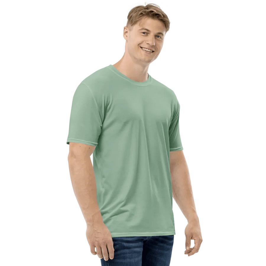Plain Light Sage Green Soft Summer Men's Crewneck Polyester Heavyweight Premium T-Shirt by Treasure Pie product image (6)