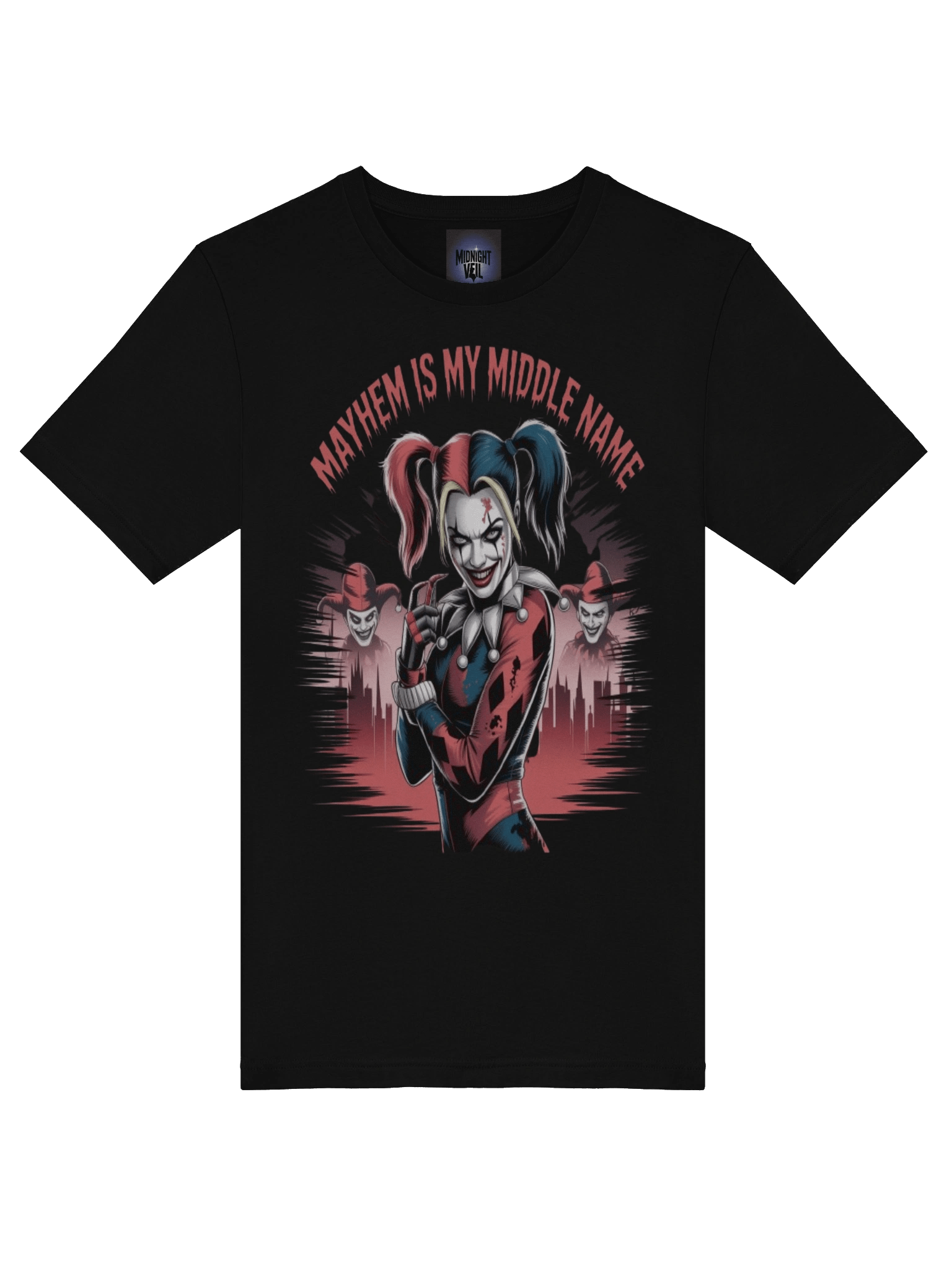 Mayhem is My Middle Name: Harley Quinn's Gotham Grin Graphic Tee product image (7)