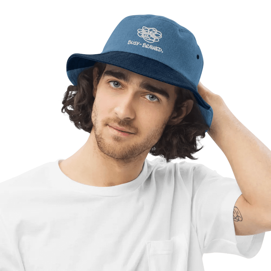 BUSY-BRAINED (white) embroidered denim bucket hat product image (13)