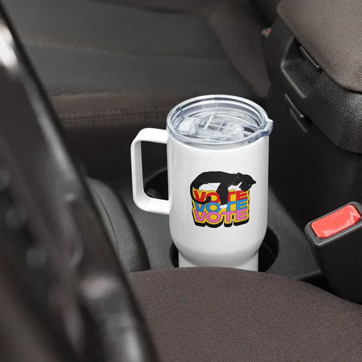 Slumbering Cat Vote Travel Mug With Handle product image (2)