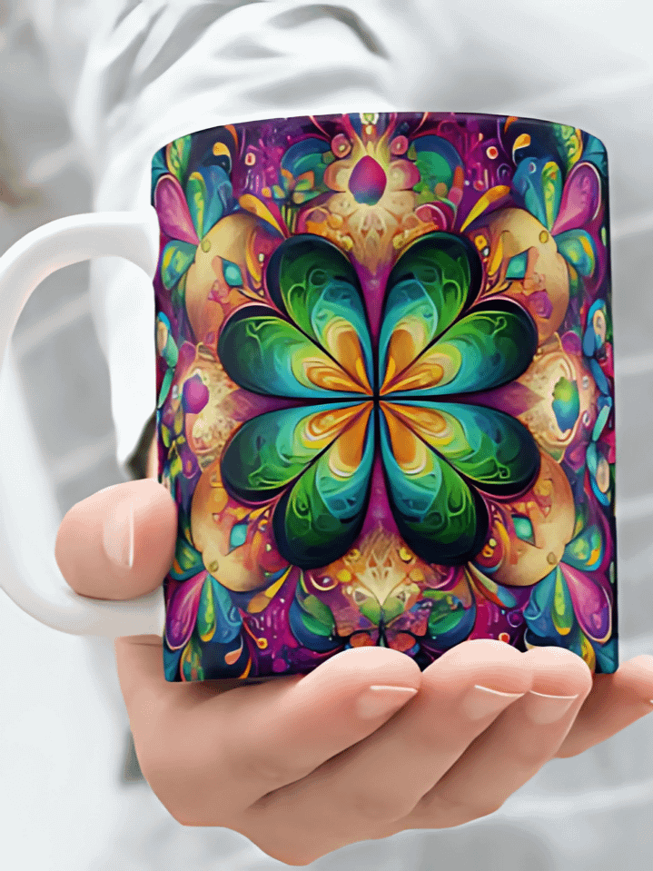 3D Shamrock St. Patrick’s Day Mug Wrap – 300 DPI PNG sublimation design for 11 oz and 15 oz mugs product image (1)