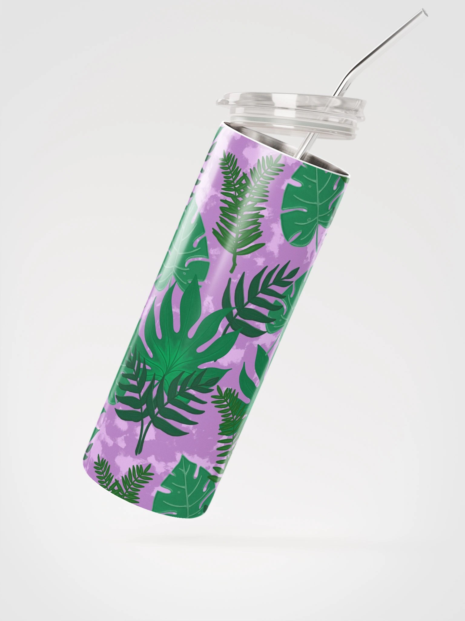 Jungle Leaves Pattern-Purple Background Stainless Steel Tumbler product image (2)