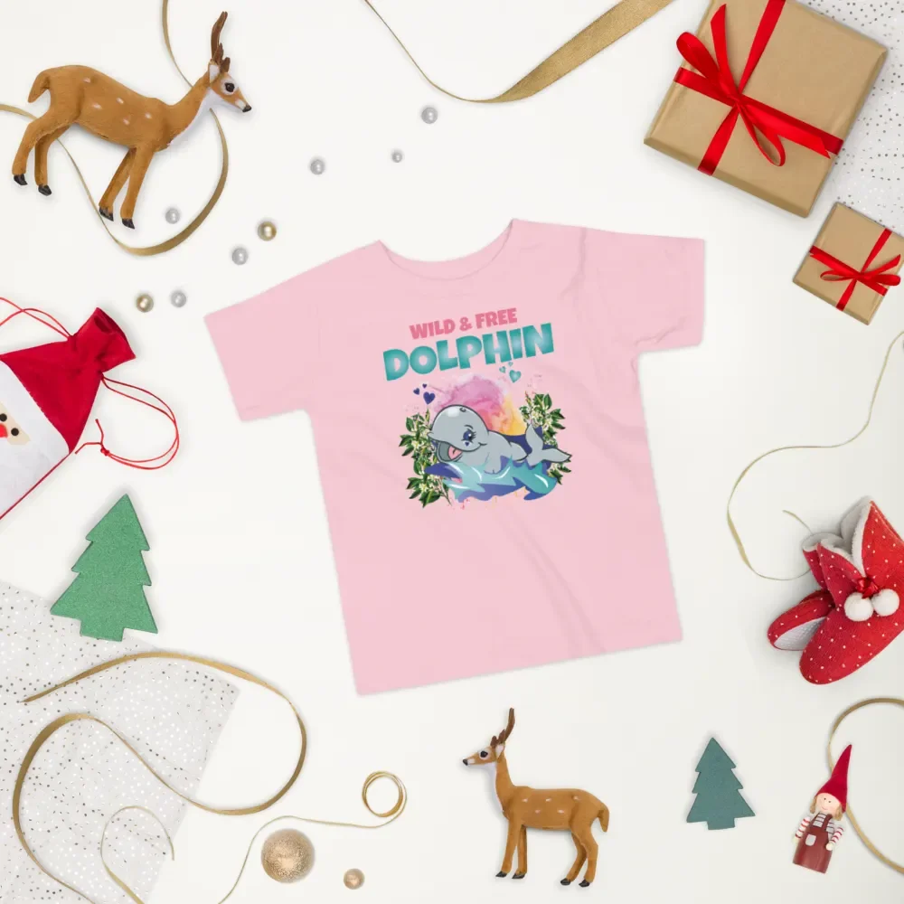 Dolphin Wild and Free Colorful Funny Cute Bella+ Canvas Toddler T-Shirt – Funny Shirt & Gift for Kids product image (2)