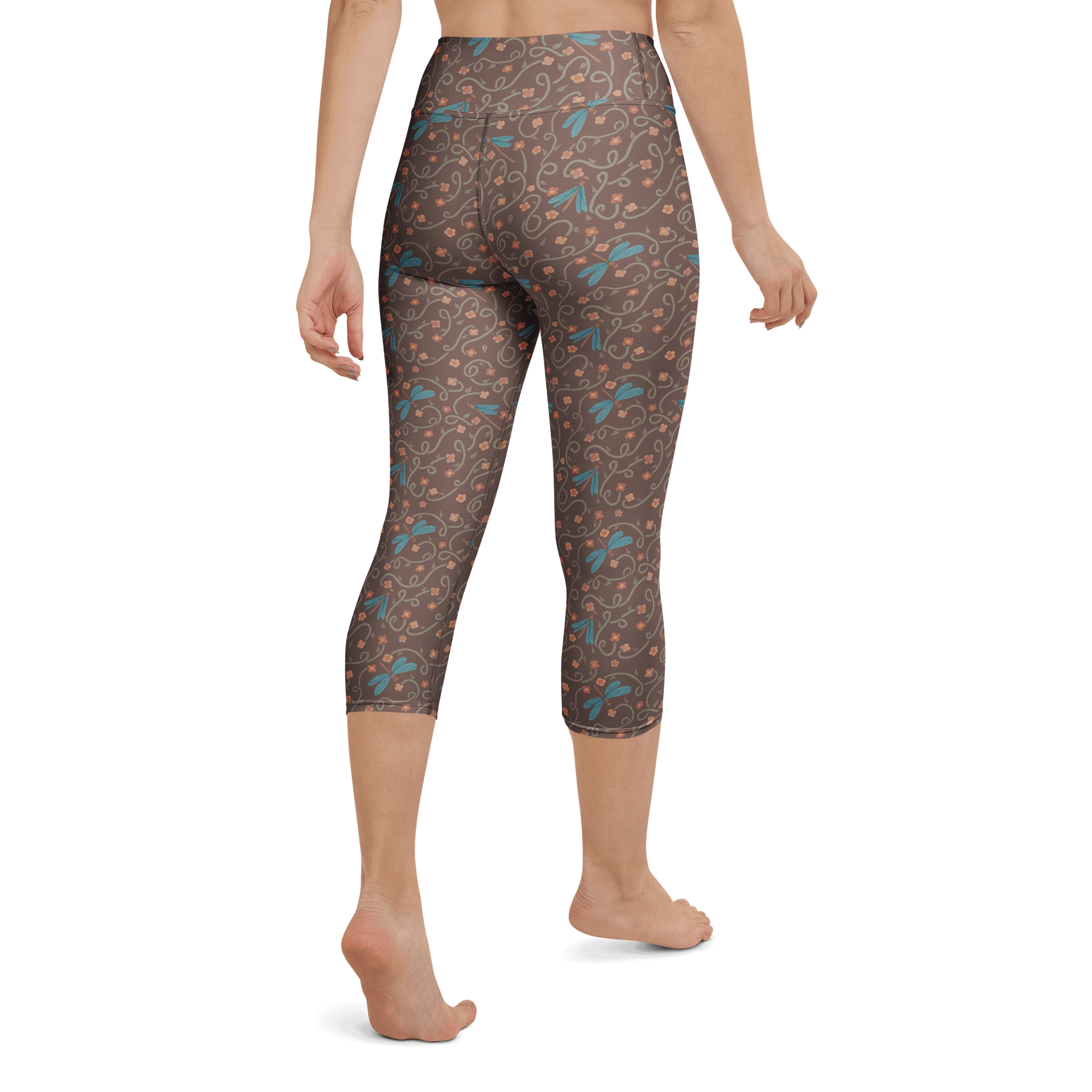 All-Over yoga capri leggings. Dragonfly and floral artistic activewear product image (3)