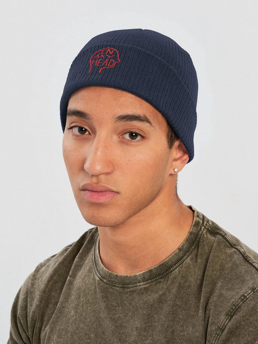 In My Head (red) embroidered organic beanie product image (8)