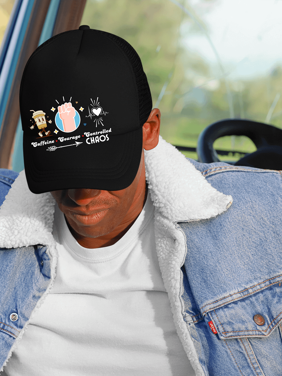 Caffeine, Courage, & Controlled Chaos Parkinson Foam Trucker Hat product image (1)