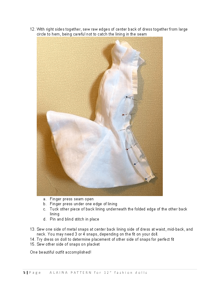 Alaina sewing pattern for 12" fashion dolls product image (3)