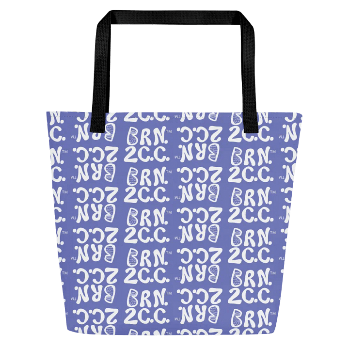 BRN.2C.C.™ | Large Tote Bag with Pocket | Coastal Classic | All-Over Logo Print | White Logo Repeat on Slate Blue product image (1)