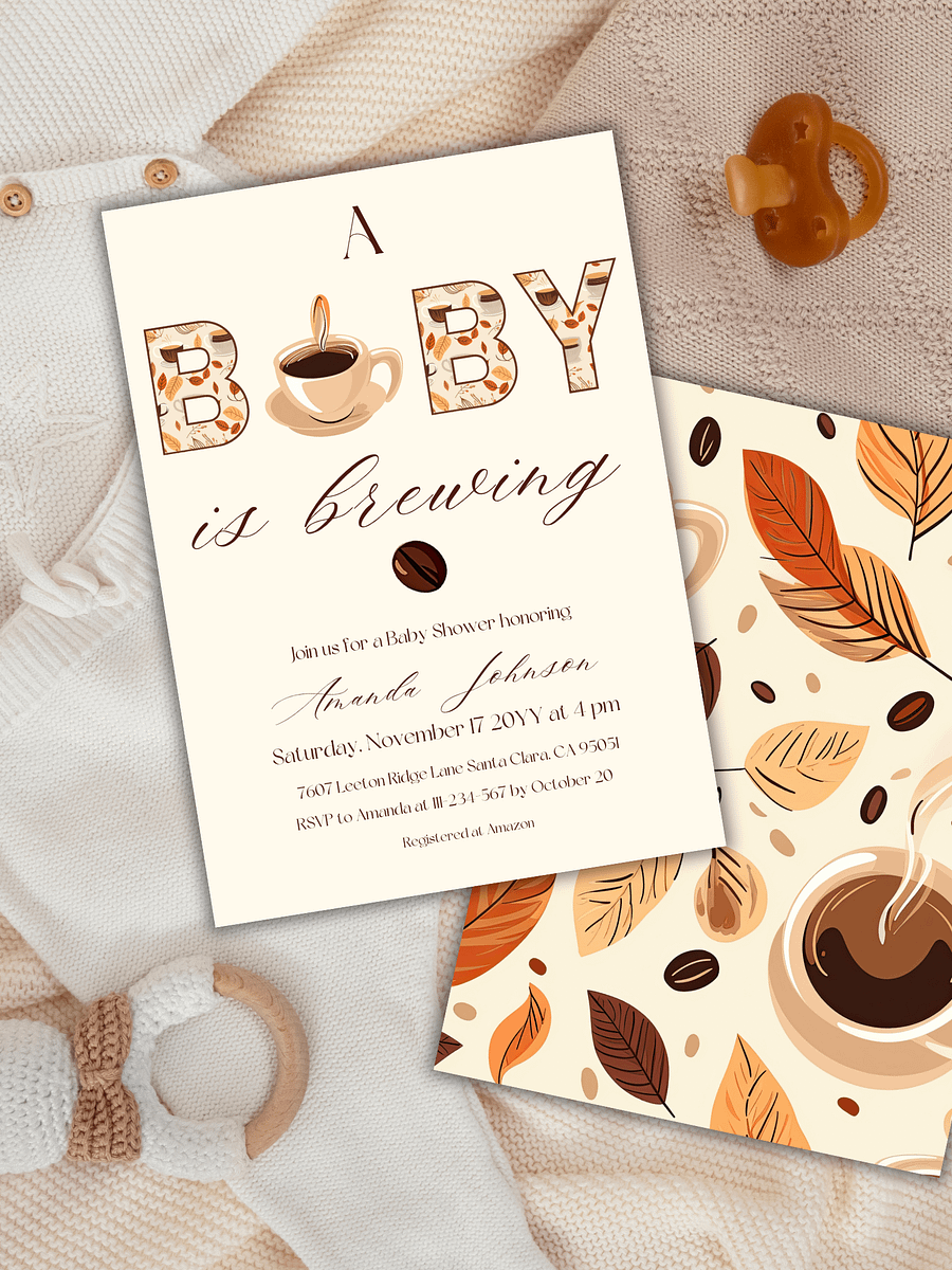 A Baby is Brewing Baby Shower Invitation, Rustic Fall Gender Neutral Shower, Coffee Themed Brunch Invite, Digital Download Canva Template product image (1)