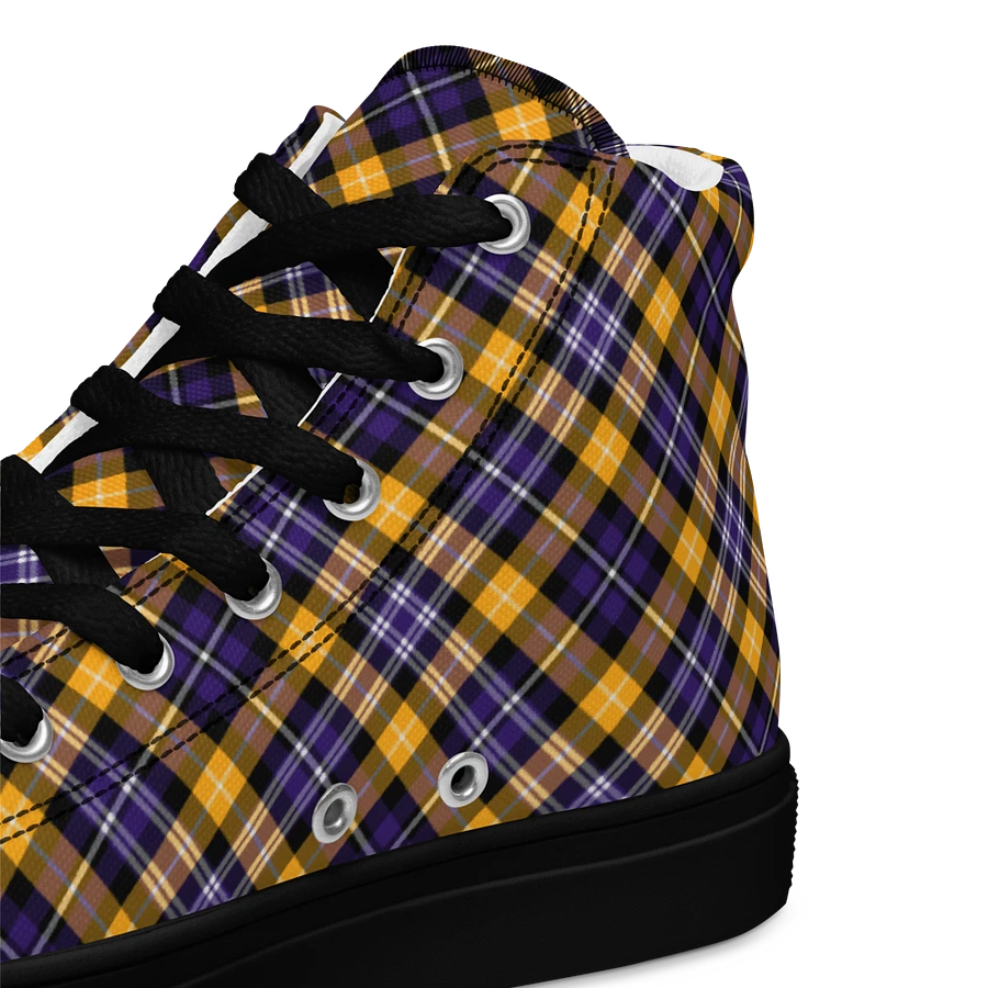 Purple and Yellow Gold Sporty Plaid Men's High Top Shoes product image (12)