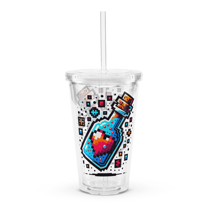 16 oz Double Wall Clear Plastic Tumbler with Pixelated Healing Potion Bottle Art – Featuring Red Heart Icon 💖 product image (2)