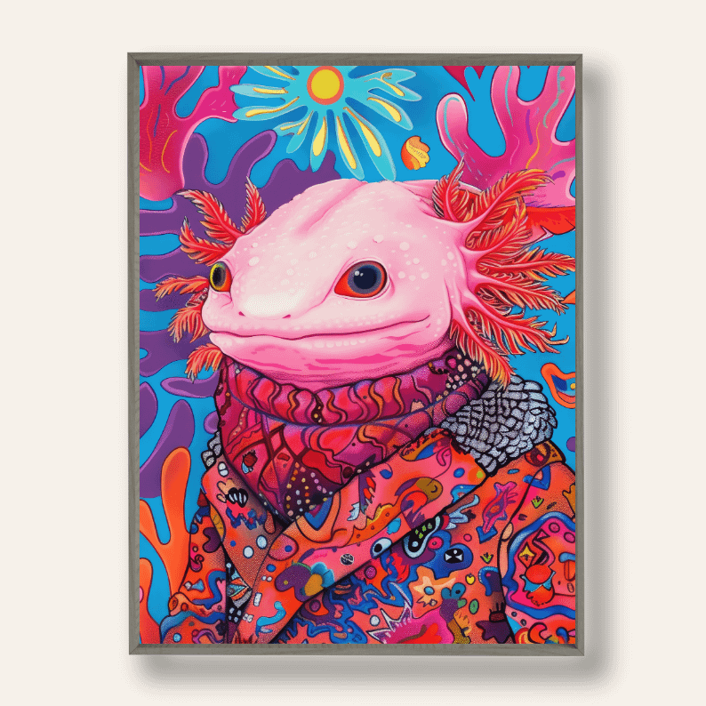 Maximalist Animal Fashion Art DIGITAL Print Set of 6 ~ Frog, Giraffe, Axolotl, Snail, Rhino, Peacock ~ product image (6)