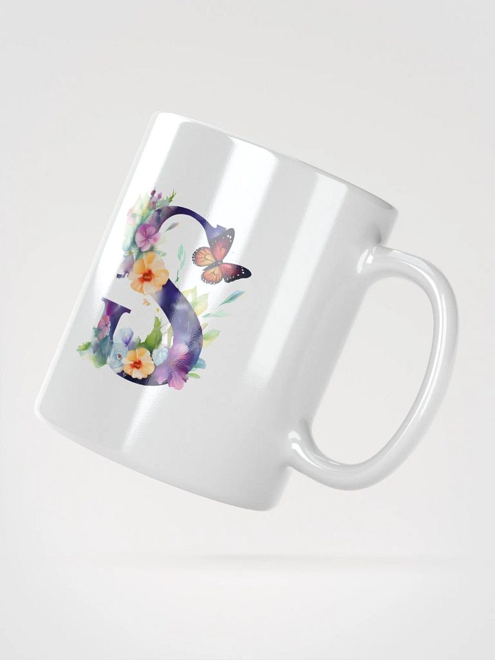Letter S Monogram Floral Fantasy White Glossy Mug product image (5)