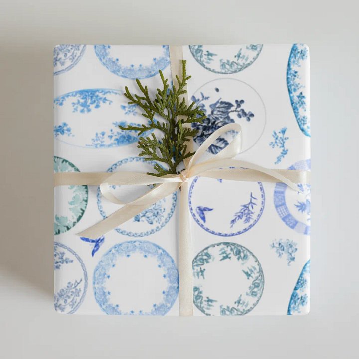 French Antique Plates | BLUE Wrapping Paper product image (1)