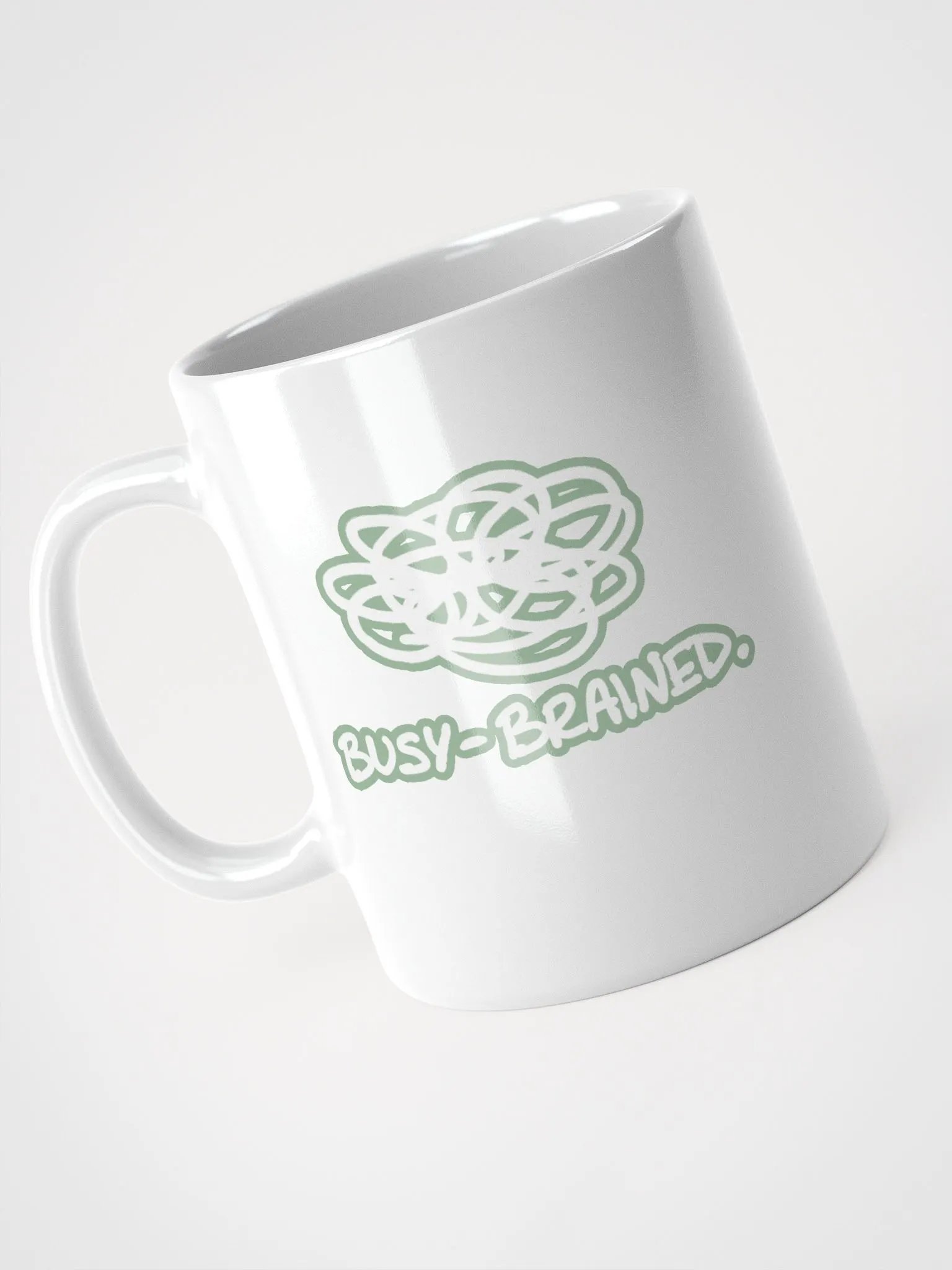 BUSY-BRAINED (lined design, #96B697) glossy white mug product image (5)