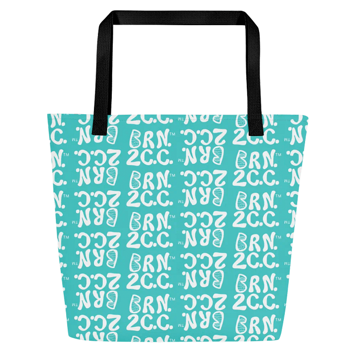 BRN.2C.C.™ | Large Tote Bag with Pocket | Coastal Classic | All-Over Logo Print | White Logo Repeat on Dark Turquoise product image (1)