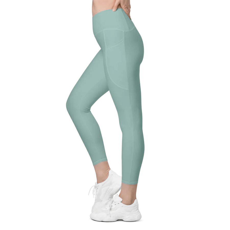 Plain Light Teal Green Soft Summer Women's High Waisted Premium Crossover Leggings with Pockets by Treasure Pie product image (5)