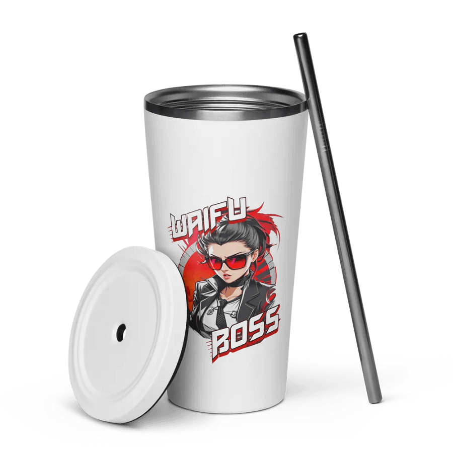 Waifu Boss 20 oz Tumbler Cup - White - Insulated Tumbler with a Straw v1 product image (7)