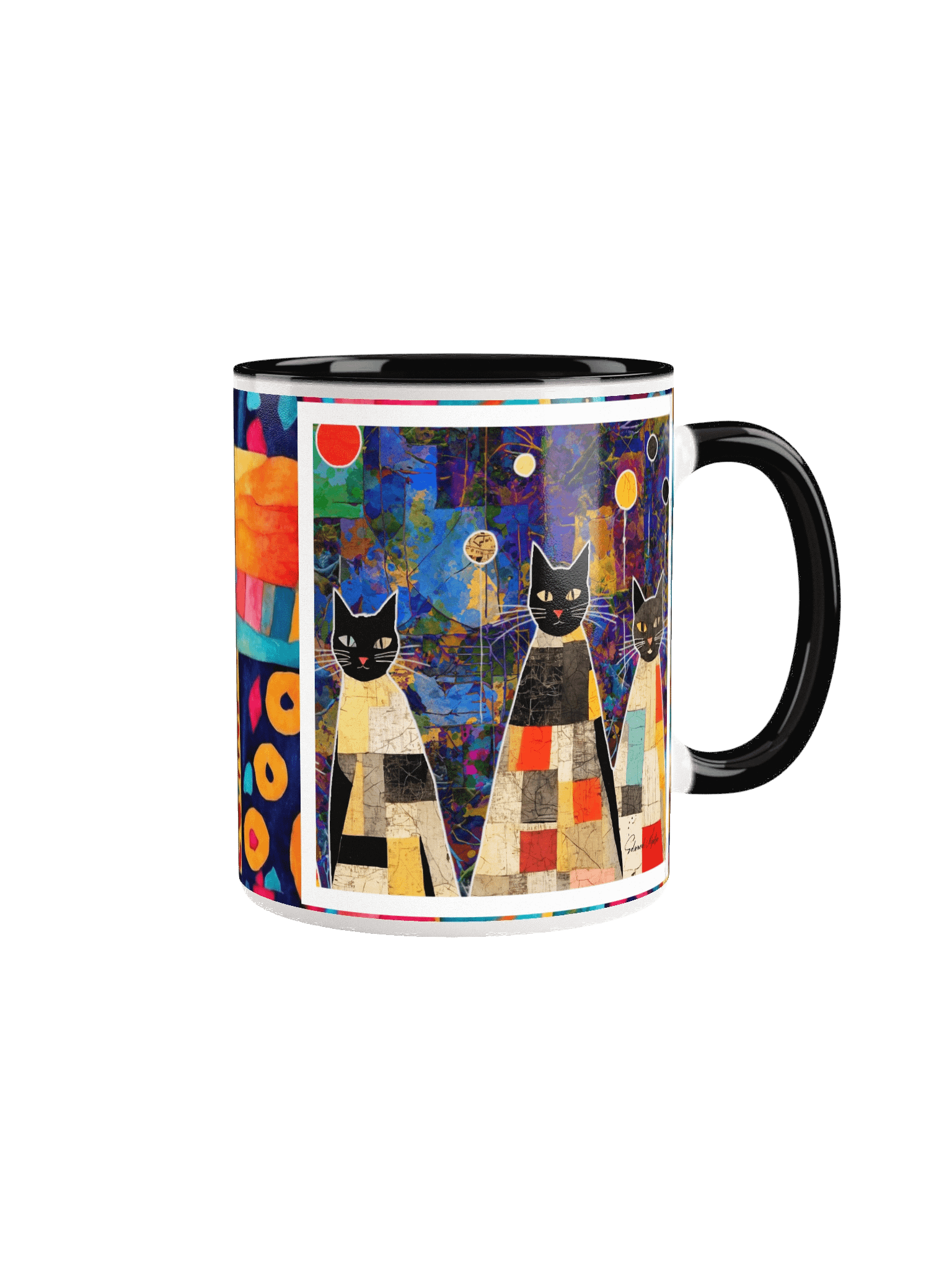 Whimsical Patchwork Cats Ceramic Mug product image (2)