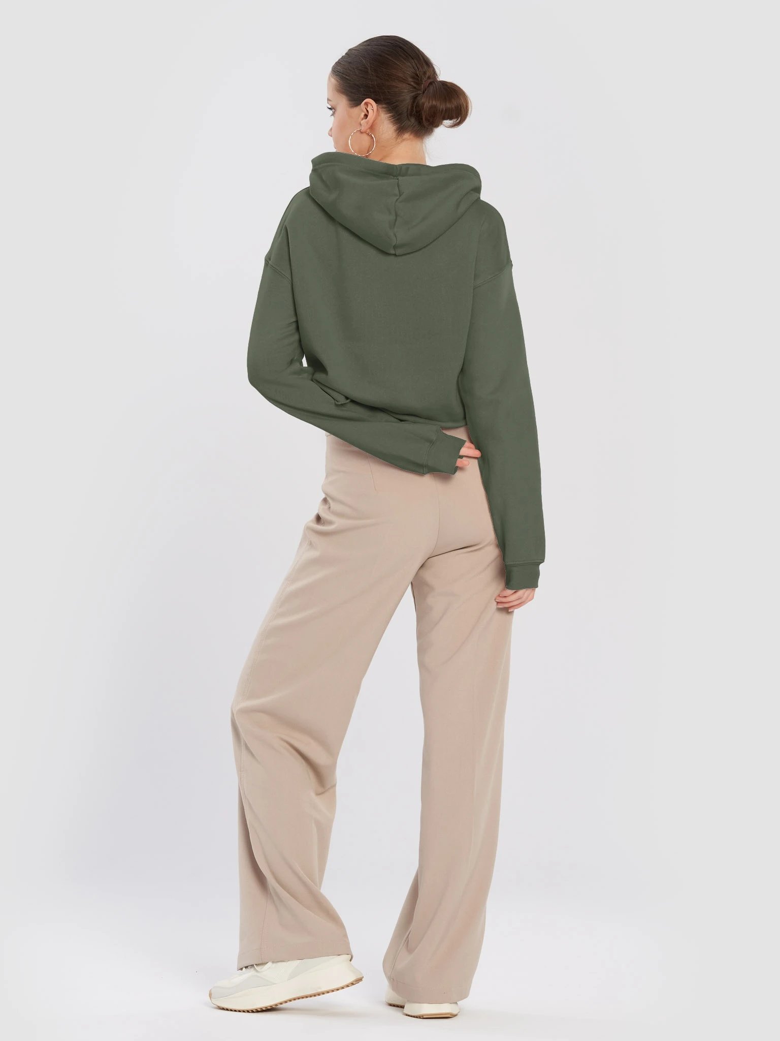Plain Color Military Green Crop Hoodie product image (4)
