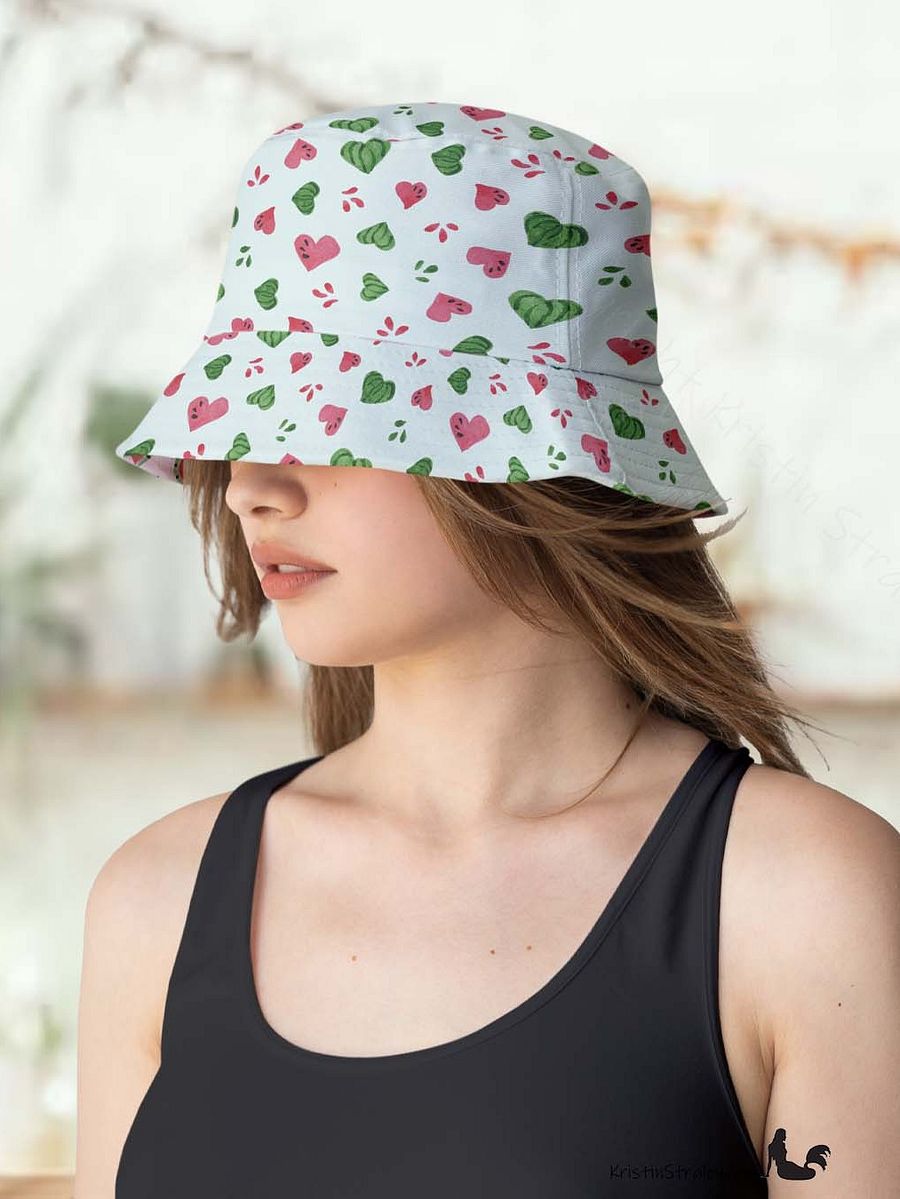 Watermelon Splash Reversible Bucket Hat Watermelons and Hearts product image (3)