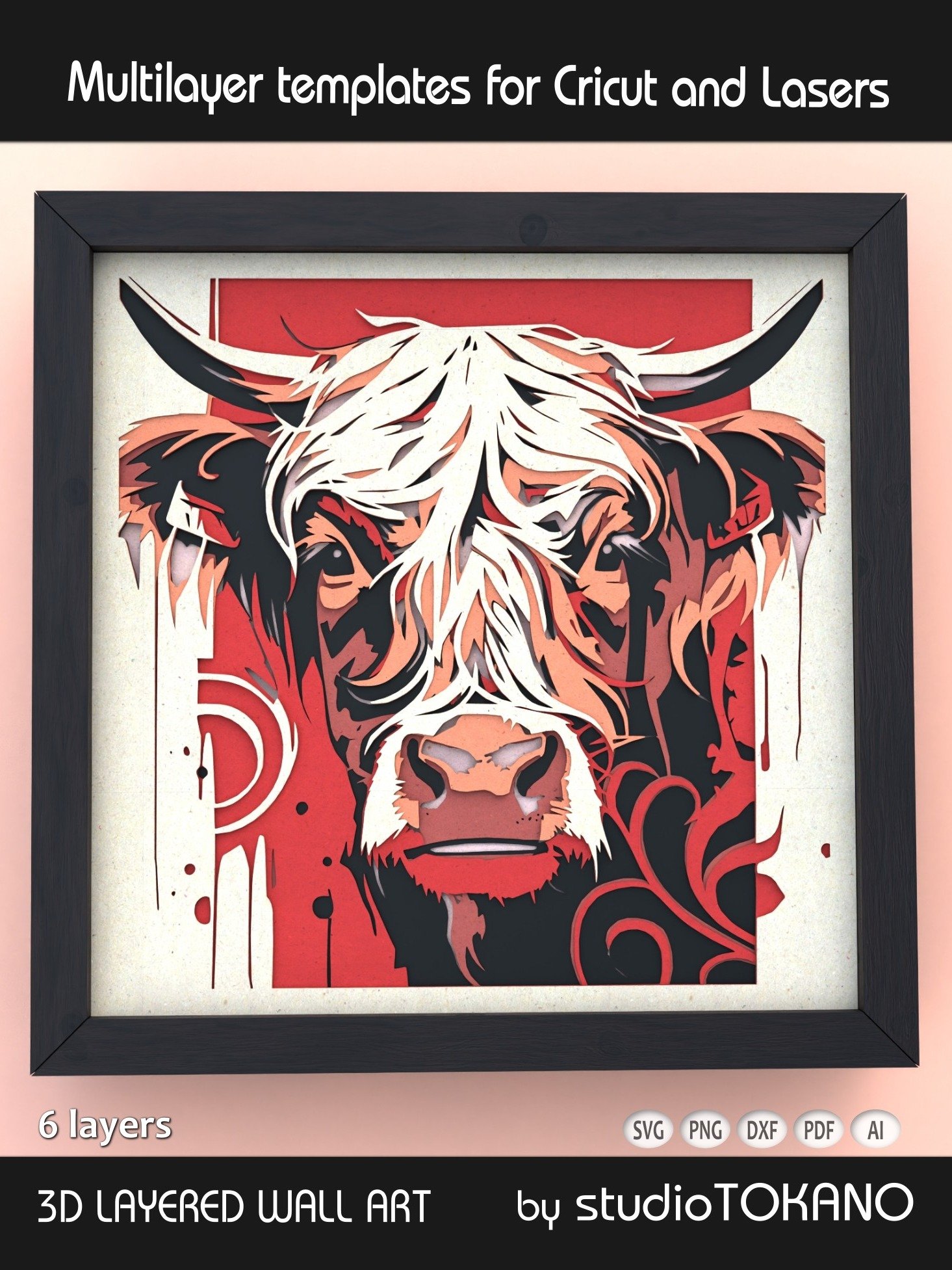 Highland Cow 3D Layered SVG product image (1)