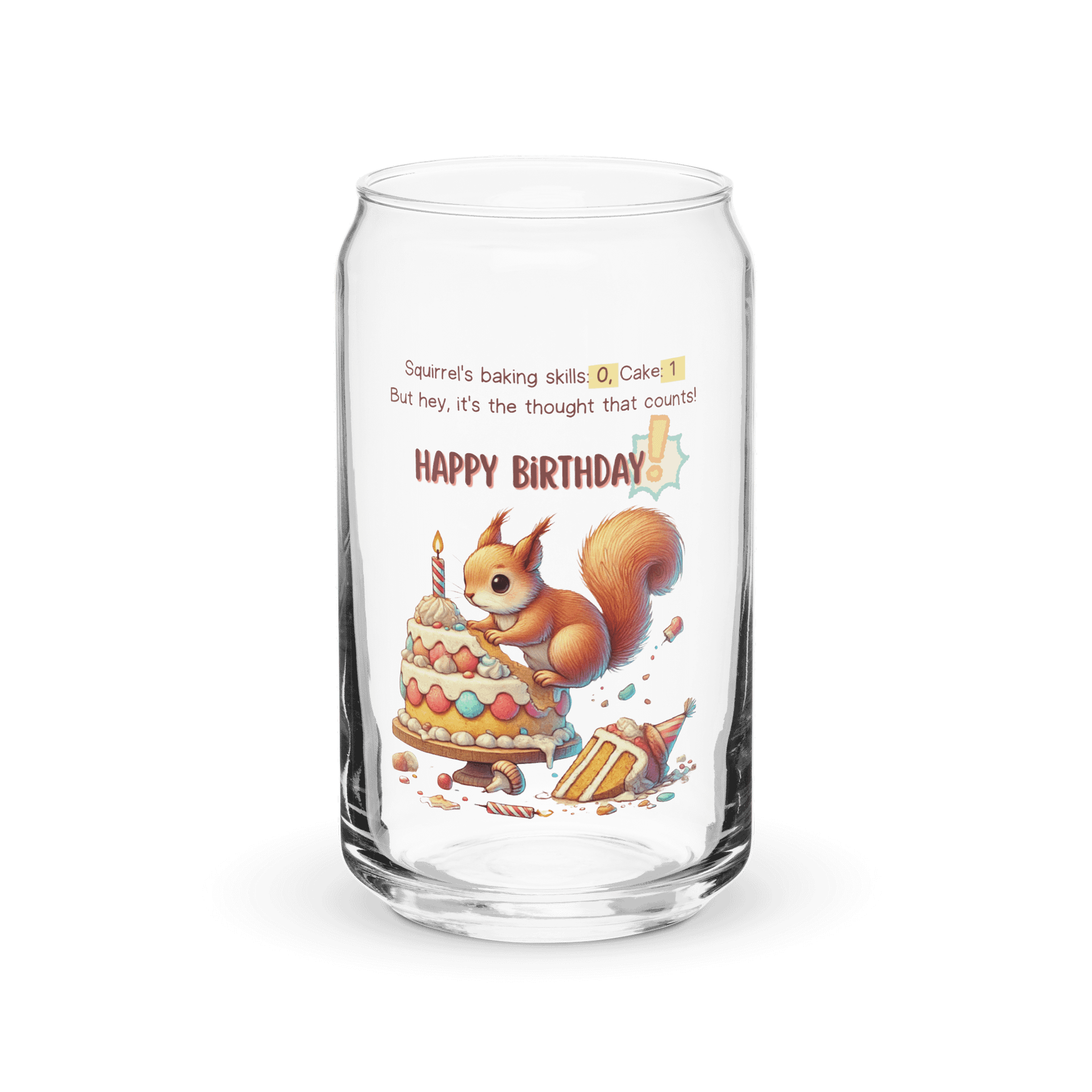 Squirrel Happy Birthday Cake Can-shaped Glass product image (1)