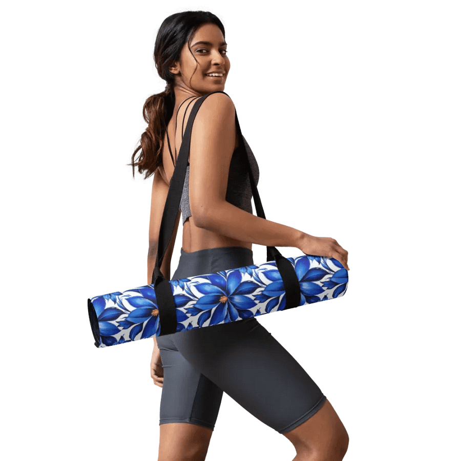 Yoga Mat with Painted Blue Flowers on White product image (3)