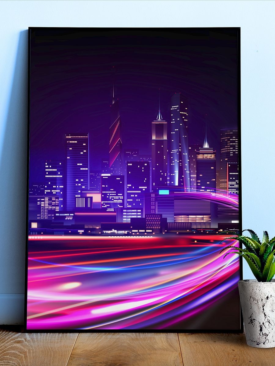 Neon city: fast lights #2 (synthwave/vaporwave/retrowave/cyberpunk) — aesthetic poster product image (1)