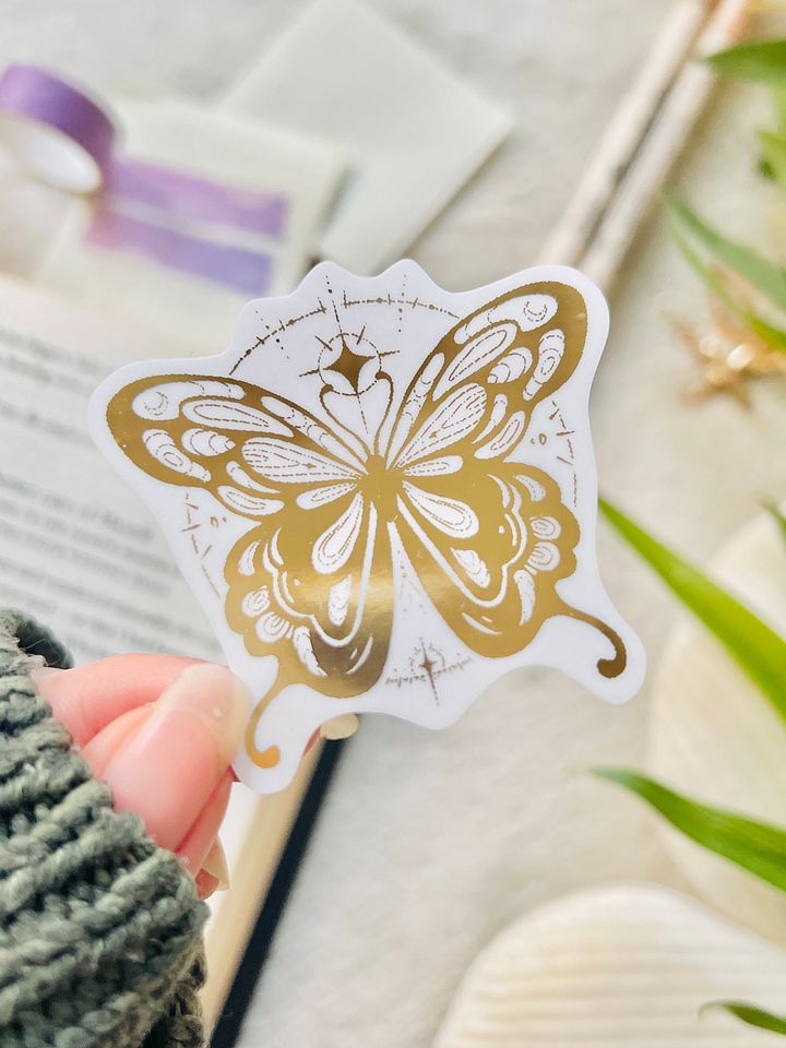 Celestial Moth Clear Gold Foil Sticker product image (1)