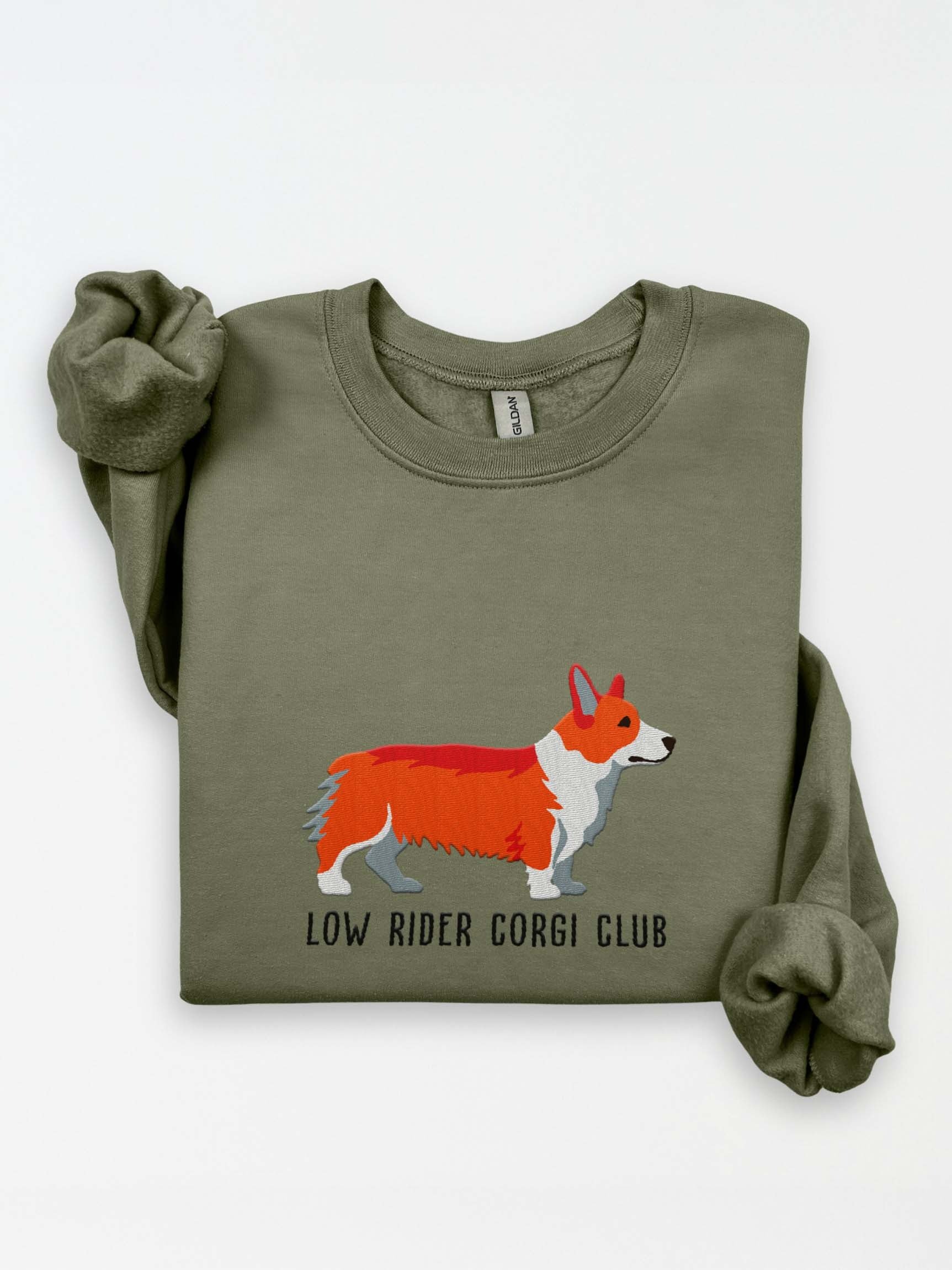 Low Rider Corgi Club Sweatshirt (Embroidered) of a Pembroke Welsh Corgi(Red) product image (1)