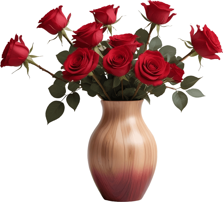 Passionate Red Rose Wooden Vase PNG product image (1)