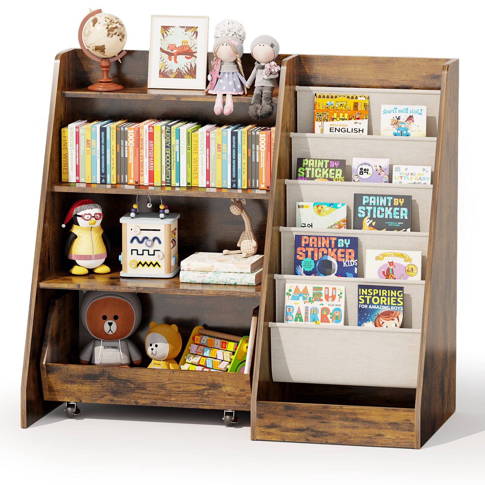 4-Tier Kids Bookshelf and Toy Storage, Book Shelf for Kids Rooms, Wooden bookcase for Toddler Children Baby in Nursery Playroom Living Room - Idea Gifts for Boys and Girls (Brown product image (1)