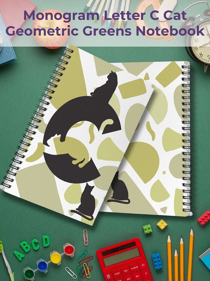 Monogram Letter C Cat Lover Geometric Greens Notebook product image (1)