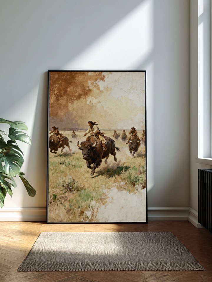 Buffalo Hunt Wall Art – Historic Native American Wild Plains Painting | Printable Digital Download (5 Sizes + PDF) product image (2)