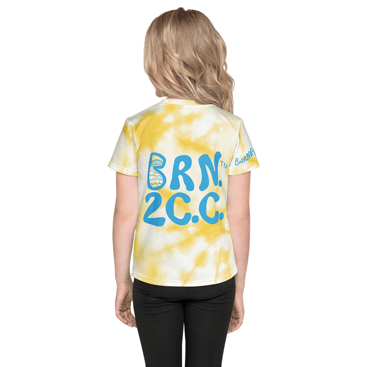 Girls' | Kids T-Shirt | BOURNE to Cape Cod™ | Vibrant Coastal Tee for Kids | Blue Logo on Yellow Tie-Dye product image (2)