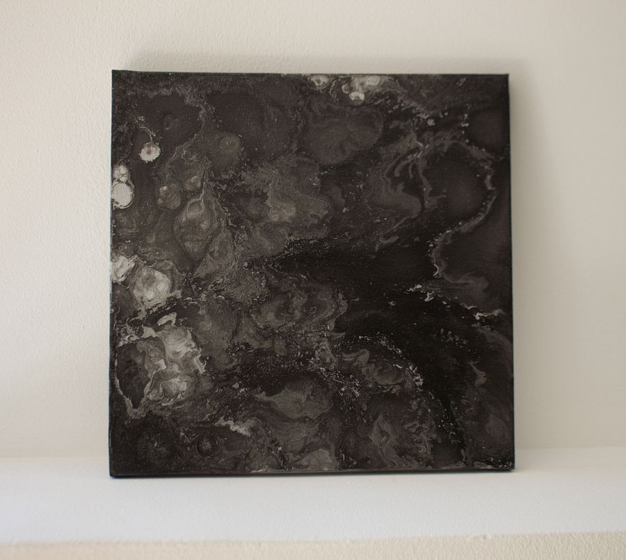 Black and Silver Abstract Acrylic Pour Painting on 10x10 Canvas | Marble Interior Design product image (6)