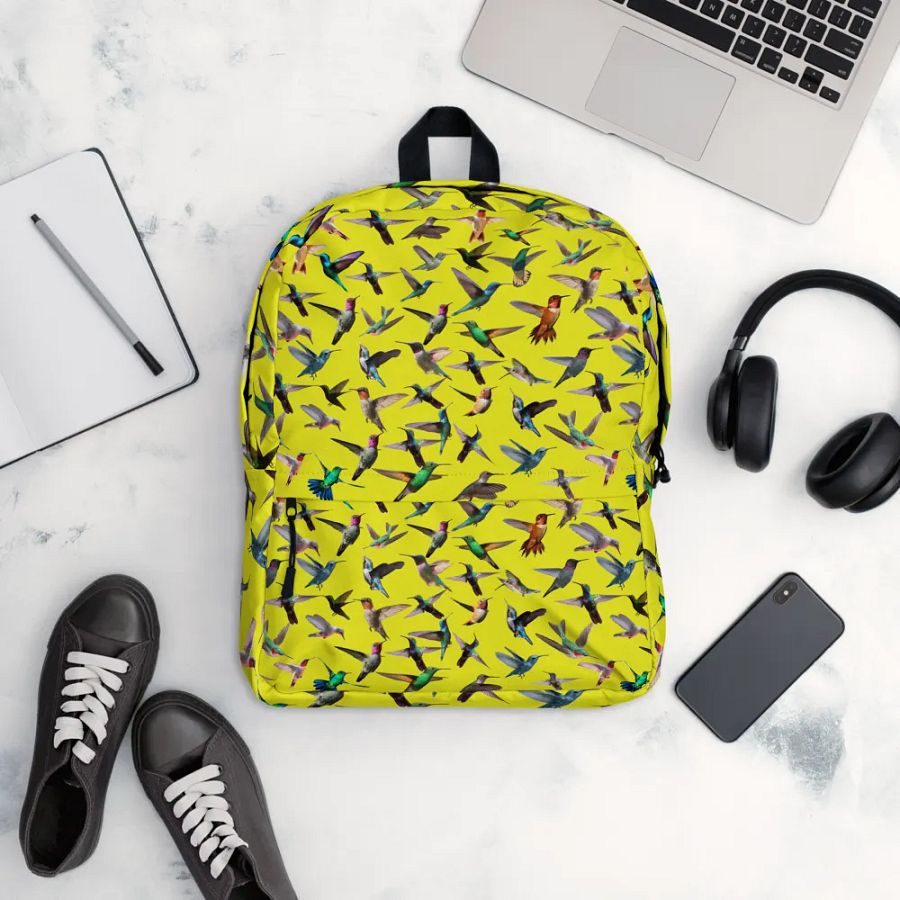 Vibrant yellow Hummingbird All-Over Backpack for moms students friends product image (12)
