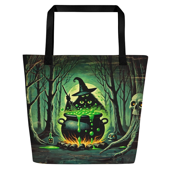 Cauldron Monster Large Halloween Tote Bag (Distressed Look) product image (1)