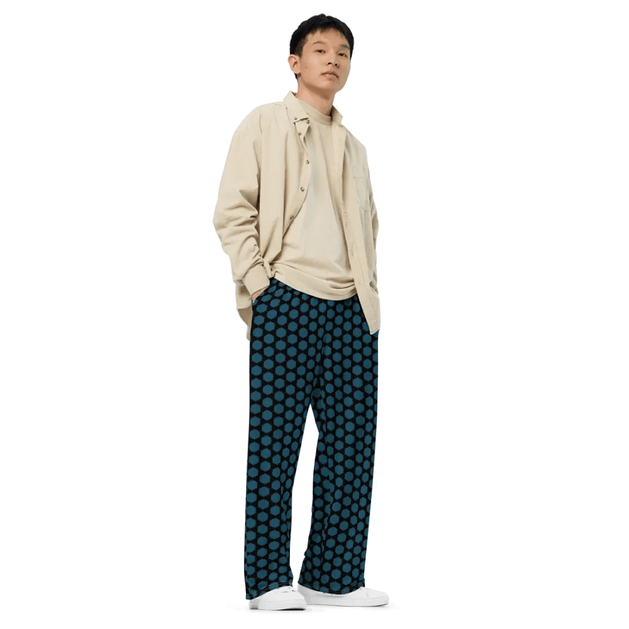 Blue Blossoms on a Black Night Background Wide-Leg Pants product image (3)