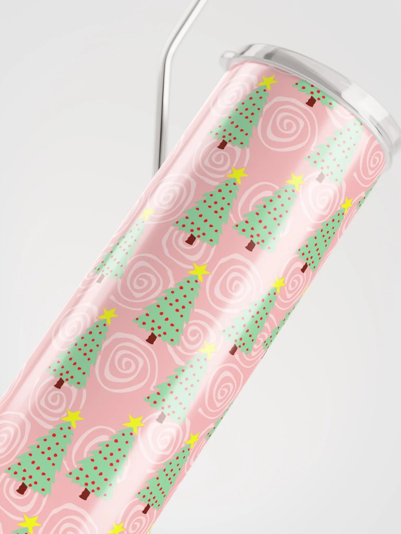 Green Christmas Trees on Pink Spirals Stainless Steel Tumbler with Straw product image (11)