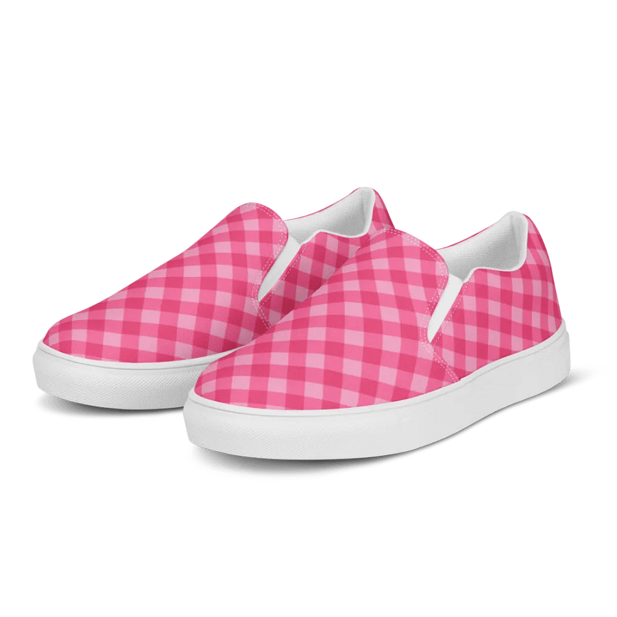 Bright Pink Checkered Plaid Women's Slip-On Shoes product image (3)