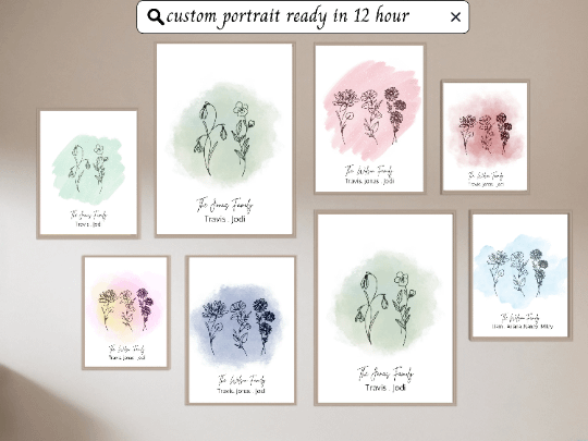 personalized birthflower portrait with message, birthflower portrait for family , friends & couple with personalized message product image (5)
