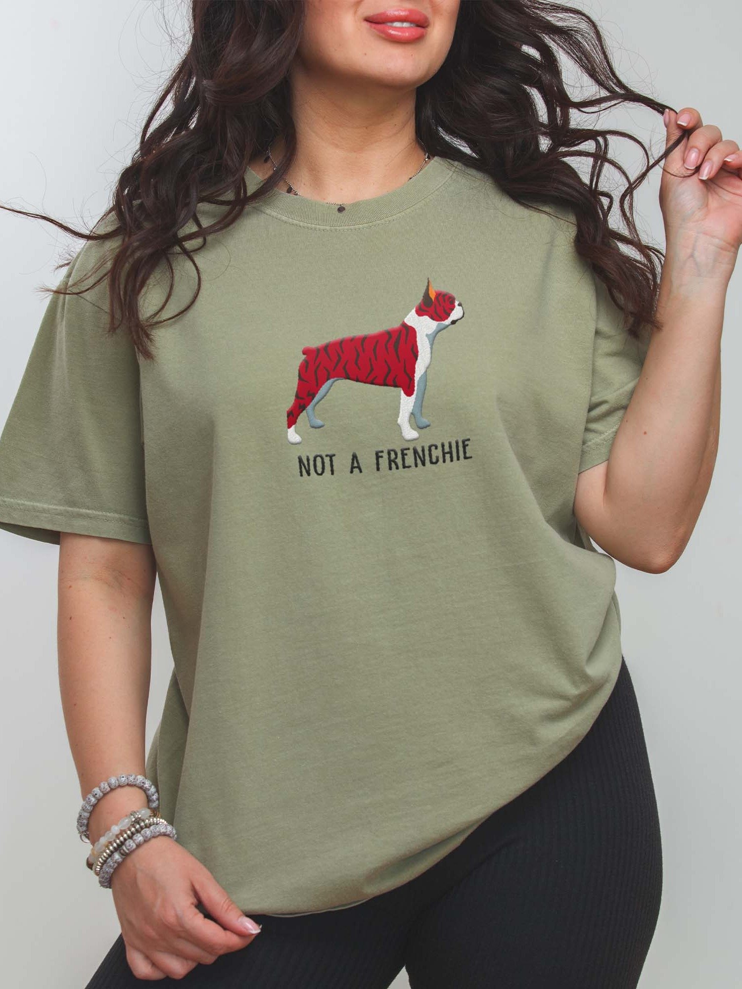 Not a Frenchie T-Shirt(Embroidered) of a Boston Terrier(Brindle) product image (2)