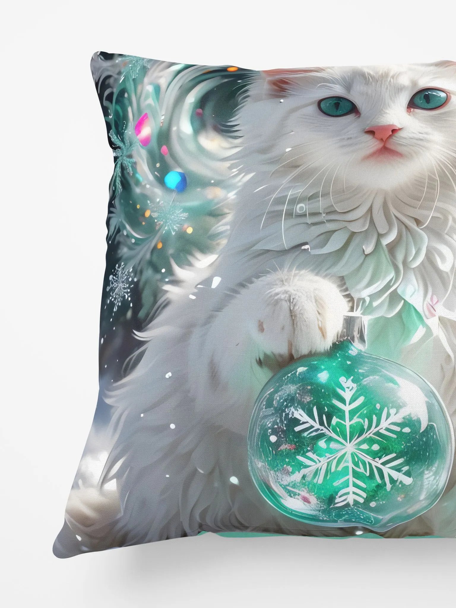 White Kitten with Snowflake Ornament Pillow product image (5)